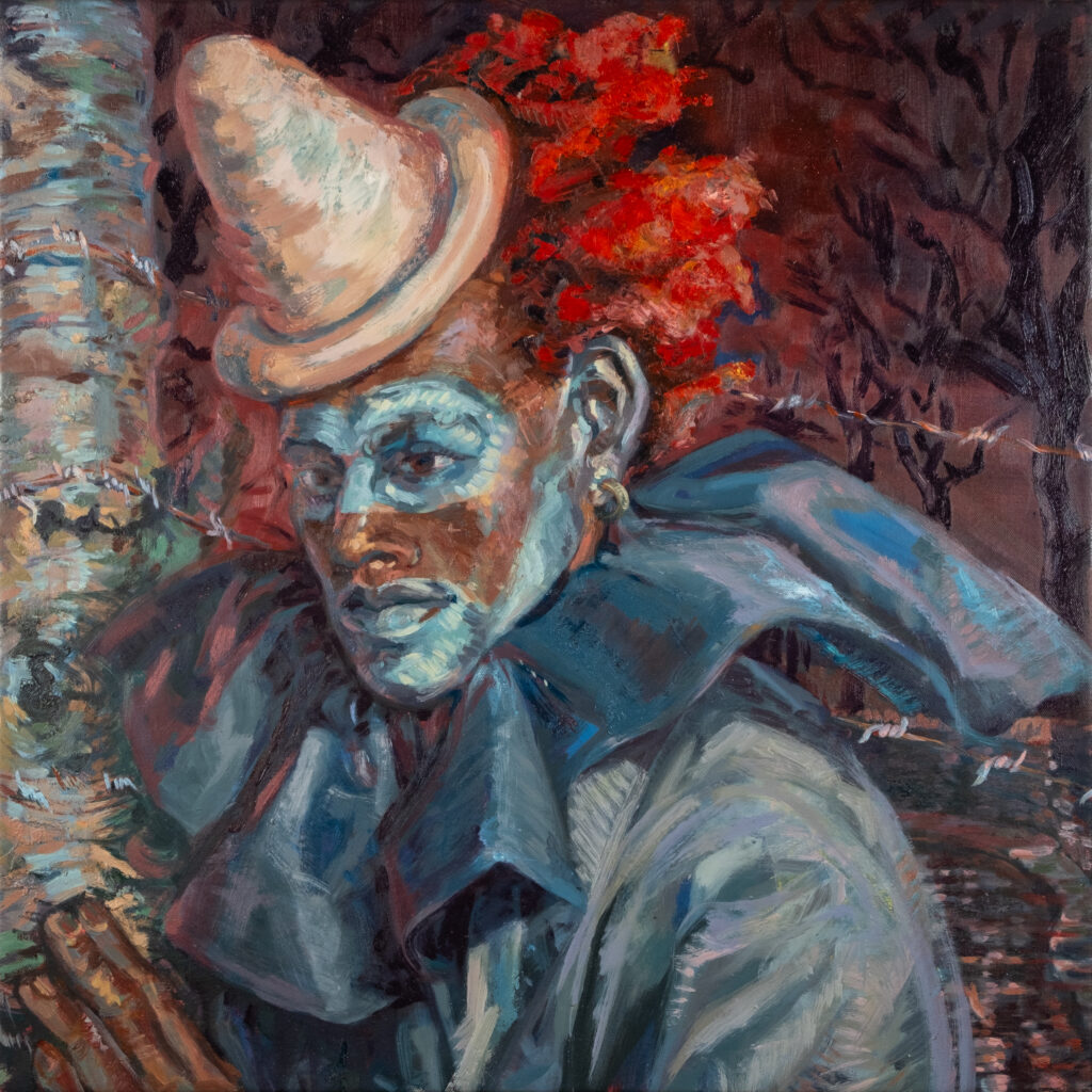 Athi Patra Ruga The Clown Of Fort Glamorgon 2024 Oil On Canvas 80 X 80cm Courtesy Of Bkhz Gallery