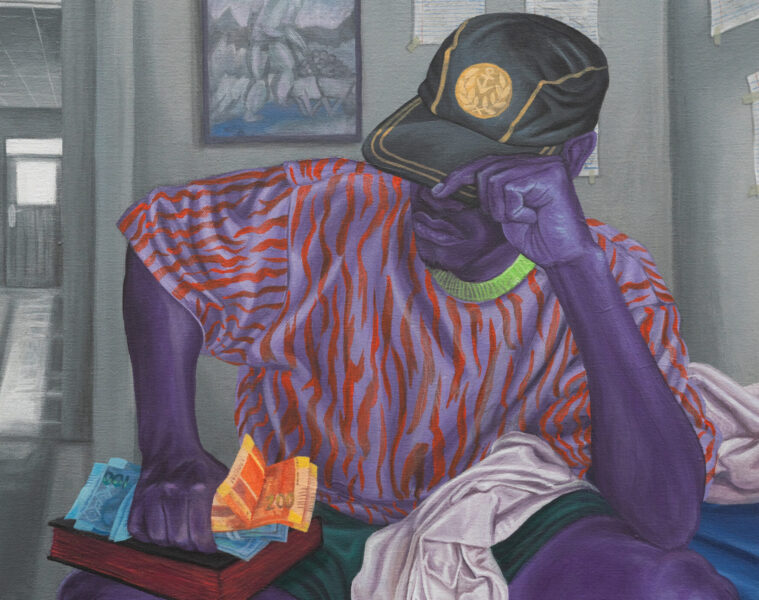 Qhamanande Maswana, 'Money On The Bible', 2024, Acrylic On Canvas