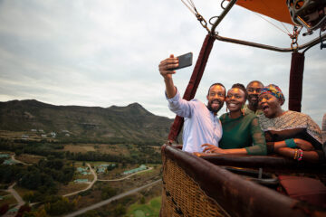 Family free state hot air balloon selfie