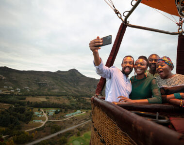 Family free state hot air balloon selfie