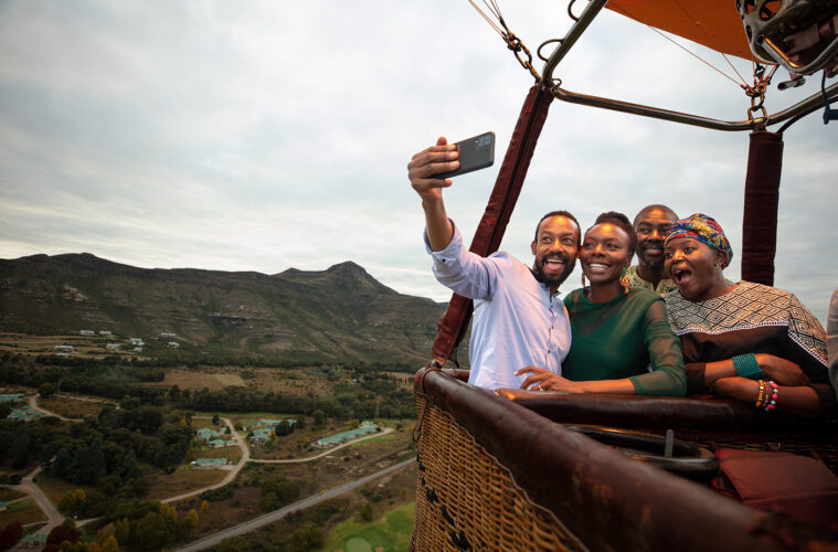 Family free state hot air balloon selfie