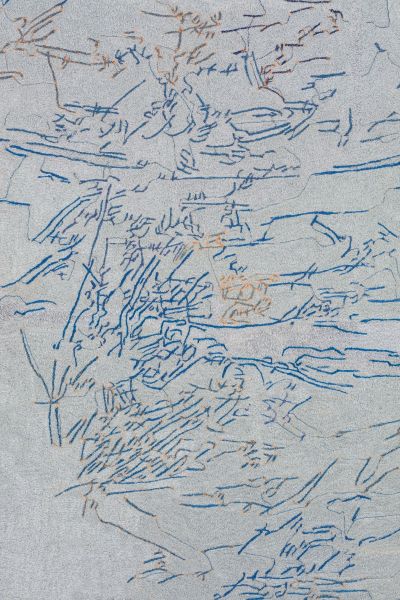 Amy rusch that which has been marked by the wind ii 2024 found plastic bags and thread 48 5 x 97 x 4 5cm detail