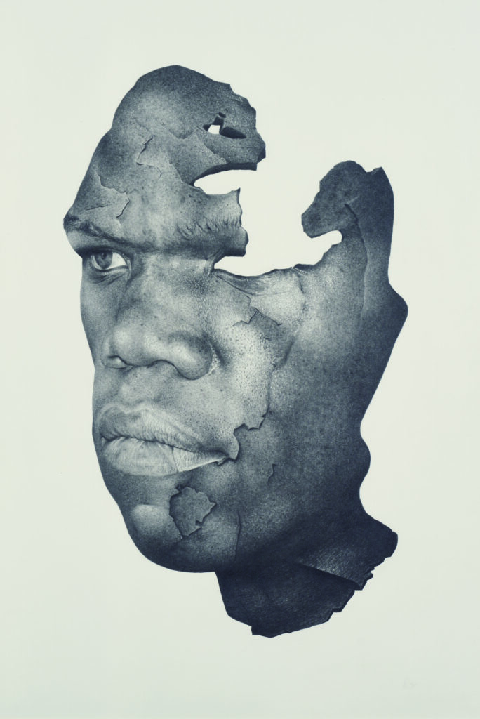 First Prize, Malik Mani, "Mask", Pencil on Paper