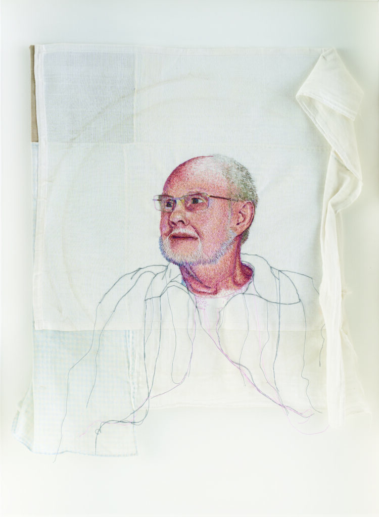 Fifth place goes to Monique Day Wilde for "Wish you were here", hand stitching with cotton thread on cotton fabric.