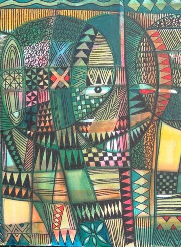 Tola wewe, gazing beyond, 2026, acrylic on canvas, 24 x 34 inches