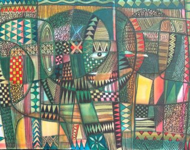 Tola wewe, gazing beyond, 2026, acrylic on canvas, 24 x 34 inches