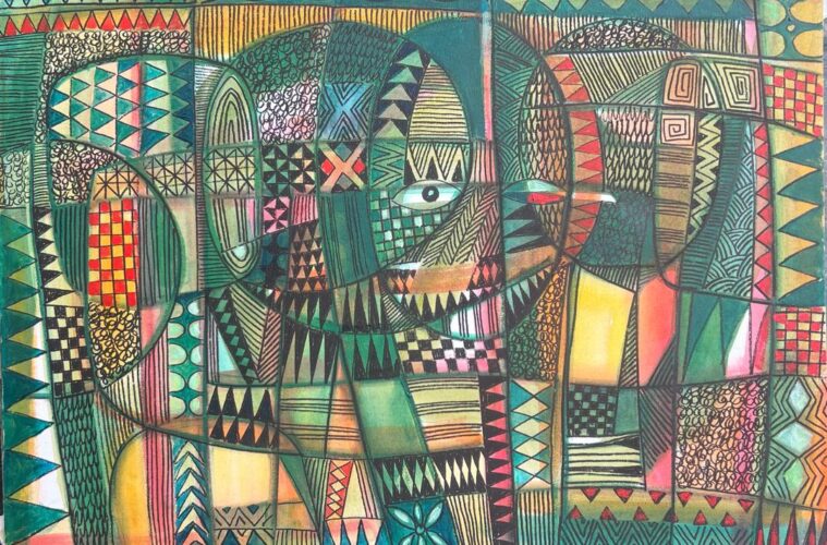 Tola wewe, gazing beyond, 2026, acrylic on canvas, 24 x 34 inches