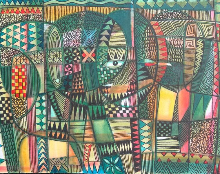 Tola wewe, gazing beyond, 2026, acrylic on canvas, 24 x 34 inches