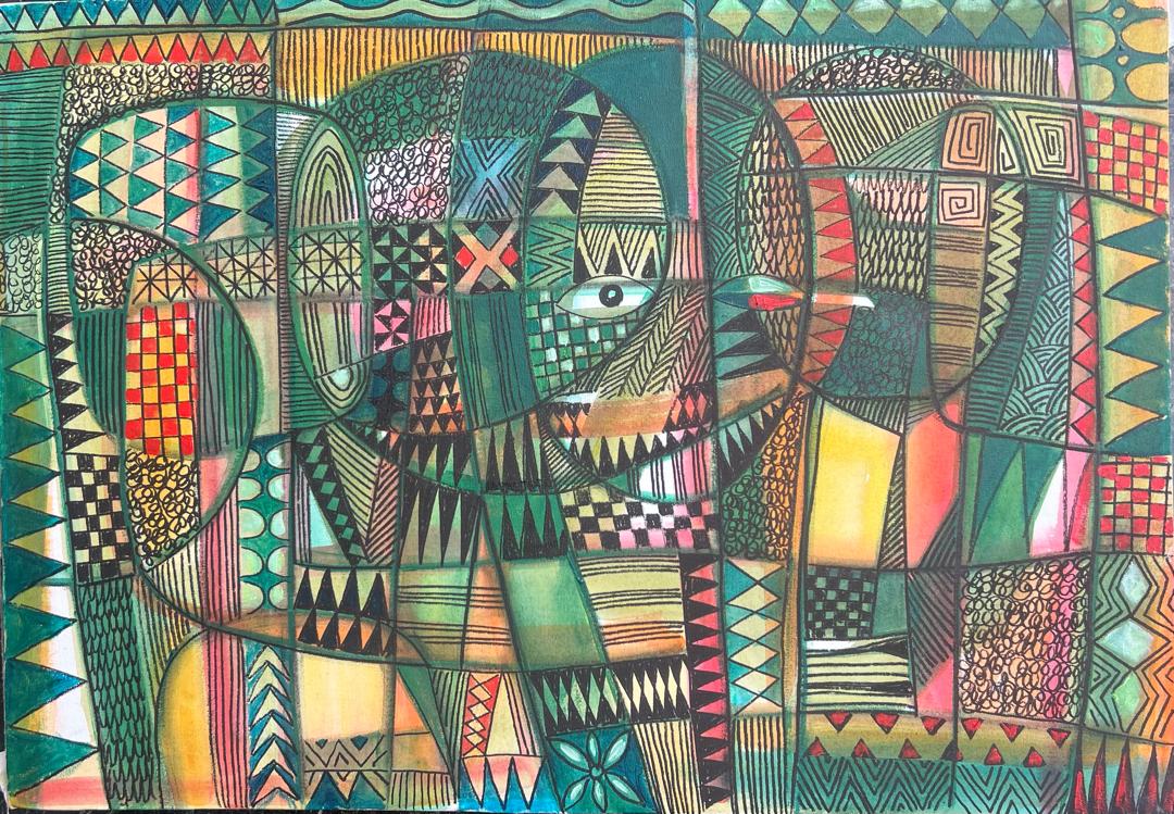 Tola wewe, gazing beyond, 2026, acrylic on canvas, 24 x 34 inches