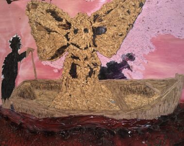Leonardo sitoe red sea 2026 123cm x 157,5 cm mixed media, wood out and oil and acrylic on canvas r 18 000 excl vat