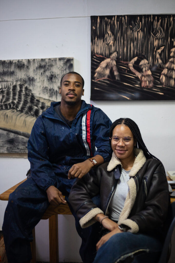 Leonardo and muyon in studio at bag factory