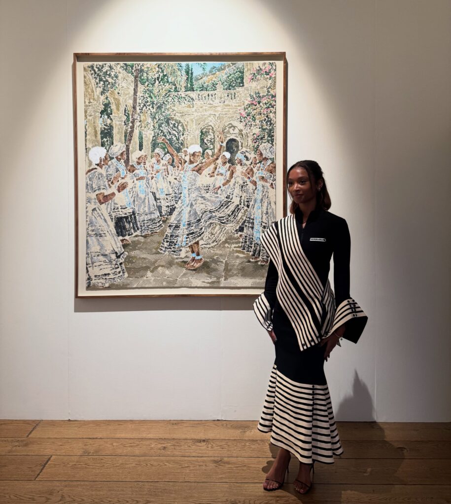 So We Kept Dancing, 2026. Acrylic paint on hand prepared lace and canvas 137 x 159 cm I think a (1)